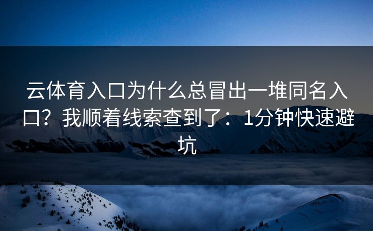 云体育入口为什么总冒出一堆同名入口？我顺着线索查到了：1分钟快速避坑
